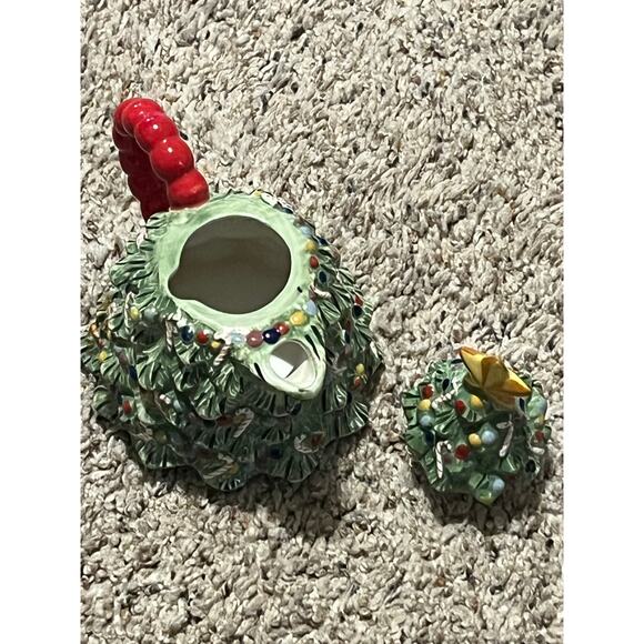 Christopher Radko Christmas Tree Creamer Pitcher Ceramic Candy Canes Gold Star - Picture 5 of 7